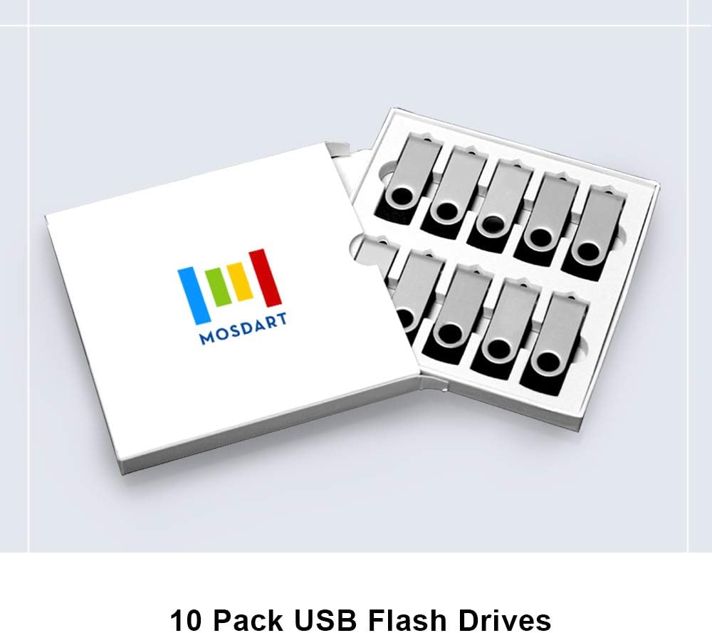 10 Pack 4GB USB2.0 Swivel Flash Drives with Led Indicator, Black B810982
