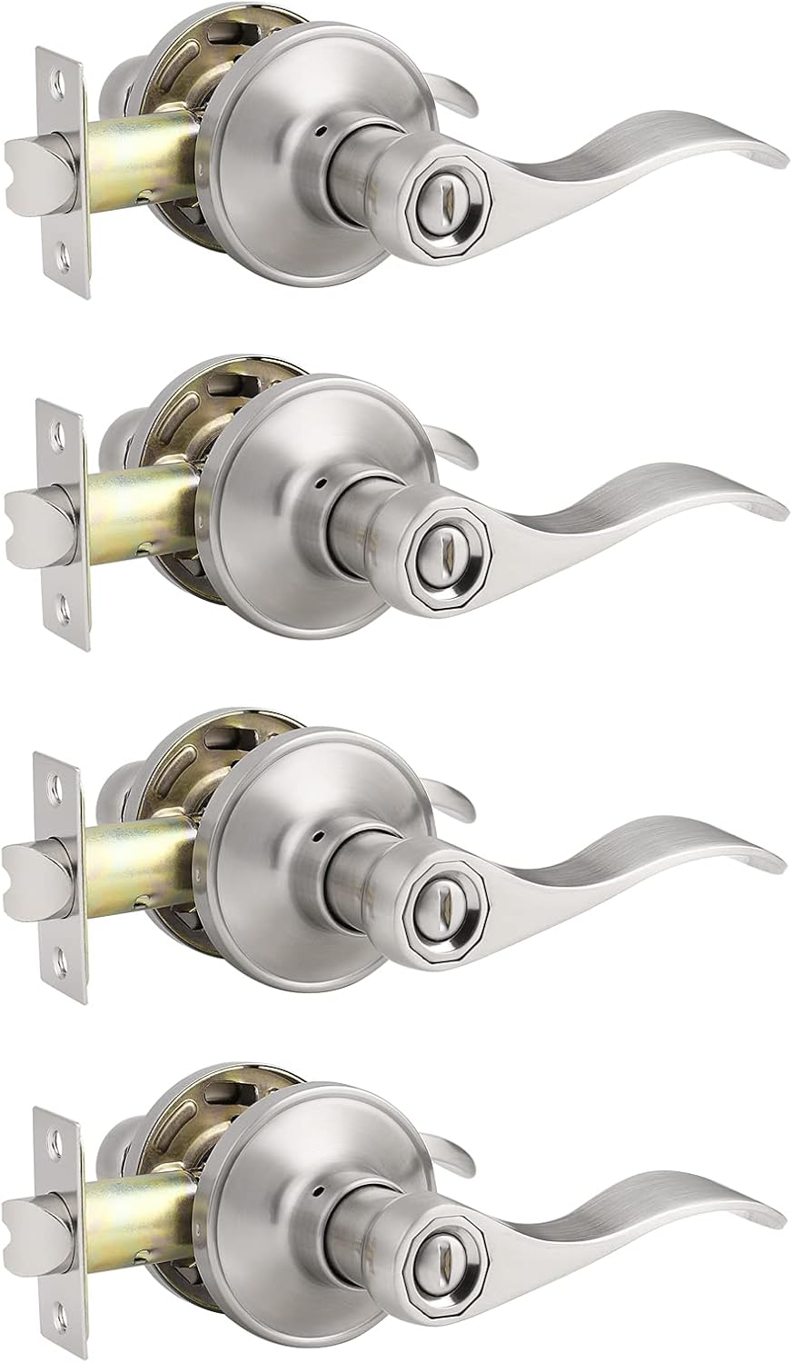 Satin Nickel Privacy Door Lever Handleset 4 Pack Z586