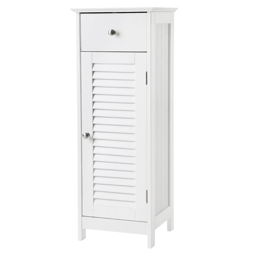 White Wooden Bathroom Floor Cabinet with Drawer and Single Shutter Door O71936