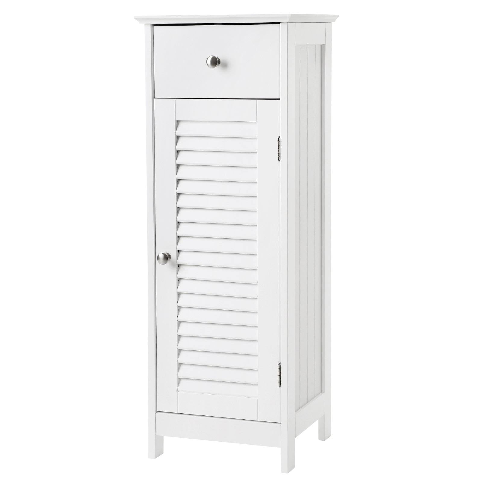 White Wooden Bathroom Floor Cabinet with Drawer and Single Shutter Door O71936