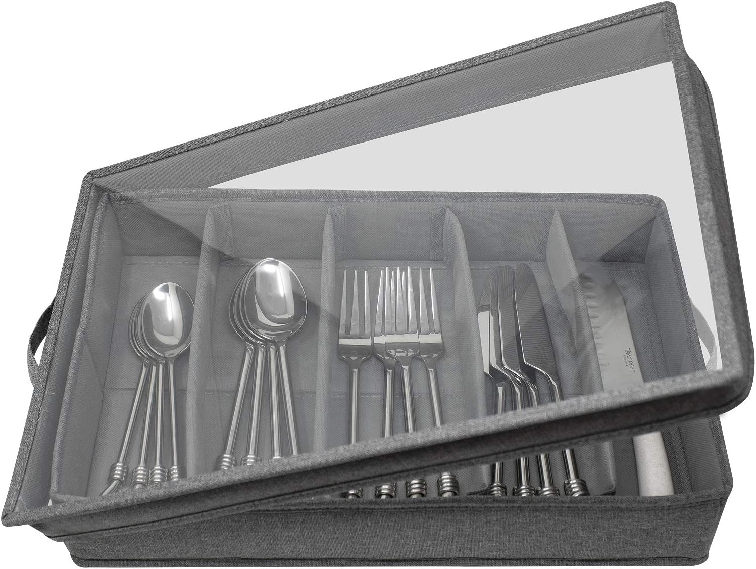 Gray Flatware Storage Chest with Clear Lid V9926