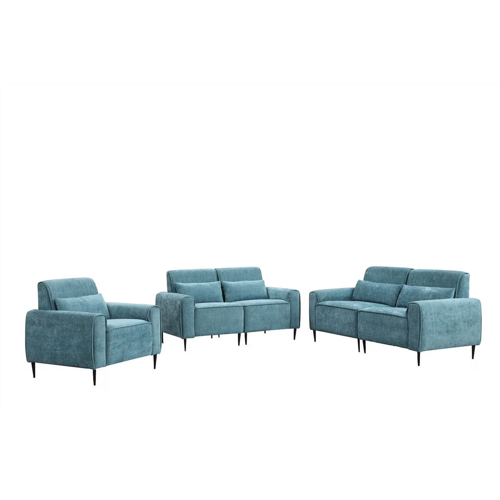 Blue Chenille Sofa Loveseat Chair Set D1212