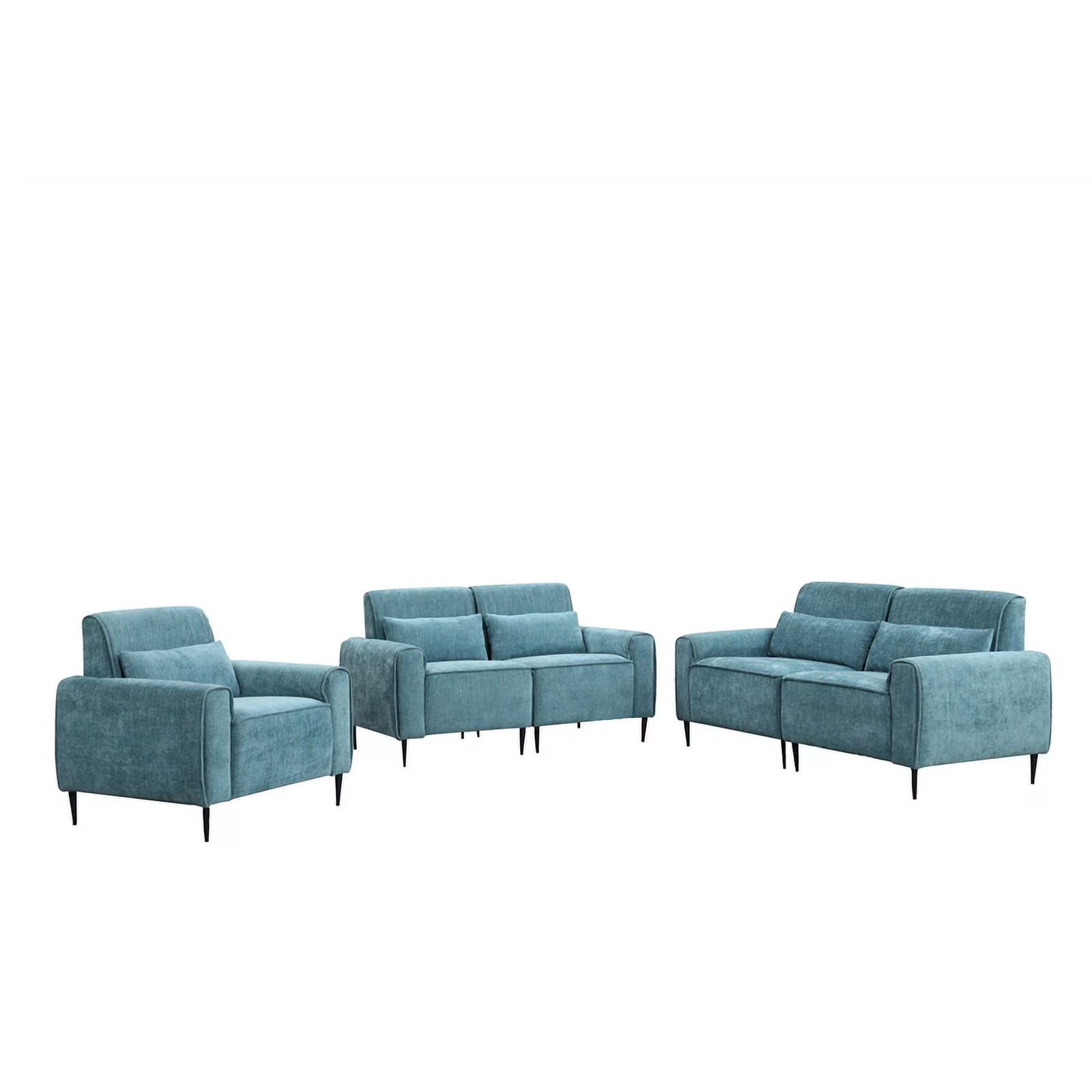 Blue Chenille Sofa Loveseat Chair Set D1212