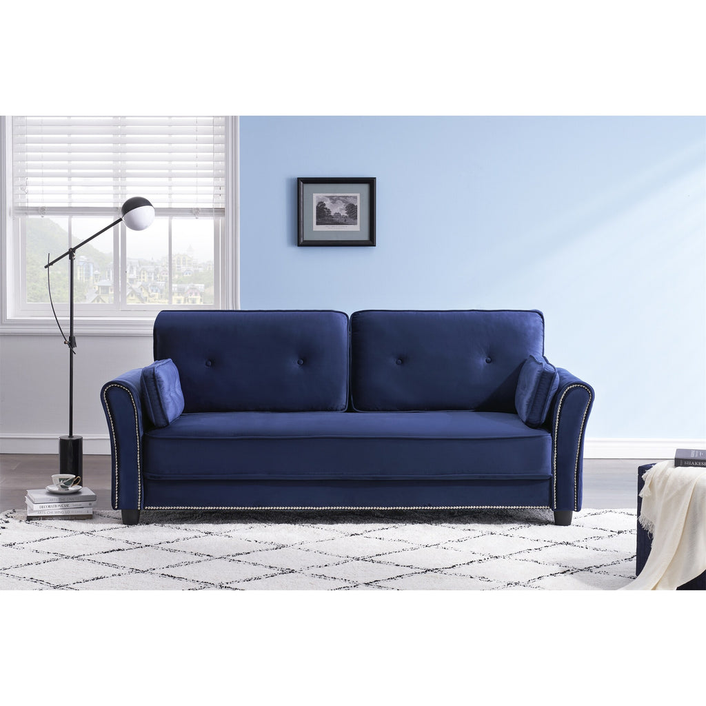 Grey Velvet Loveseat Sofa with Two Pillows F64832