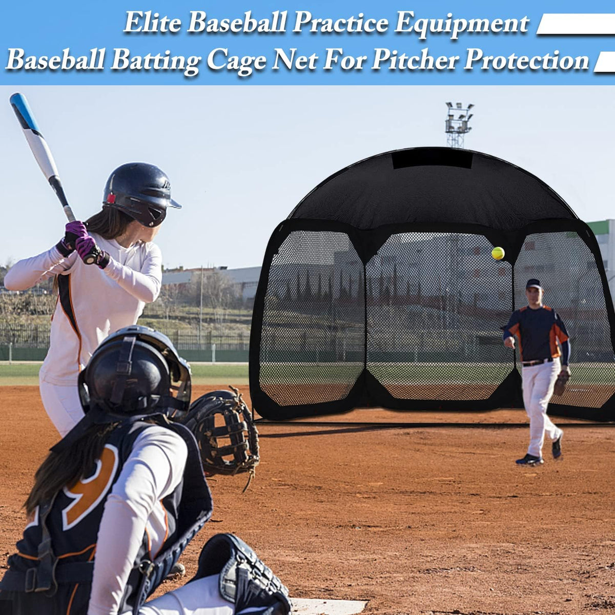 12 X6 X9.5FT Portable Baseball Batting Net with Carry Bag Q711616
