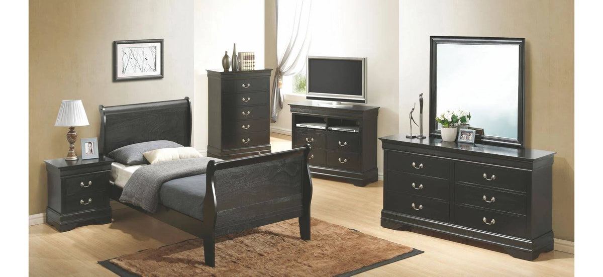 Twin Sleigh Bed in Black W9122
