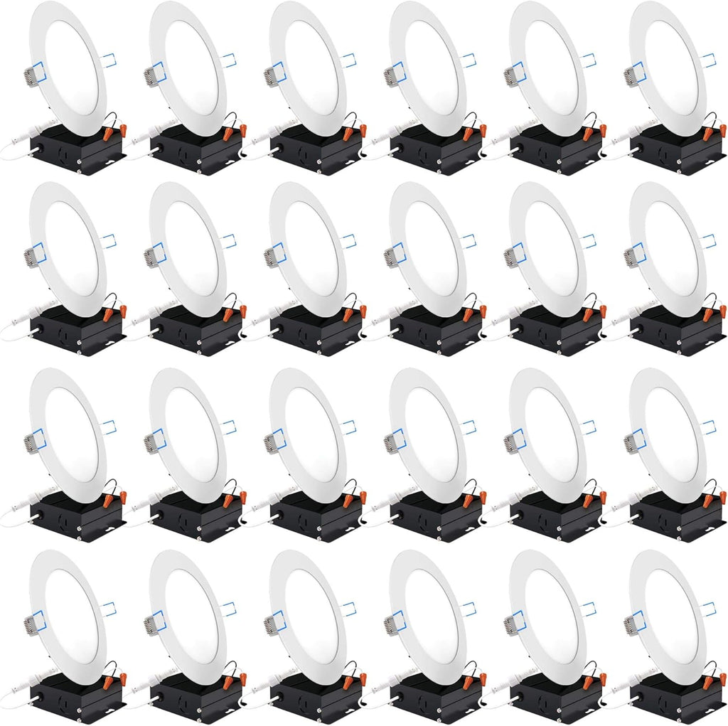 24 Pack 4 Inch Ultra Thin LED Recessed Ceiling Lights, 5000K Daylight, Dimmable 10W=60W, 650 LM, Canless Wafer Thin with Junction Box A5467