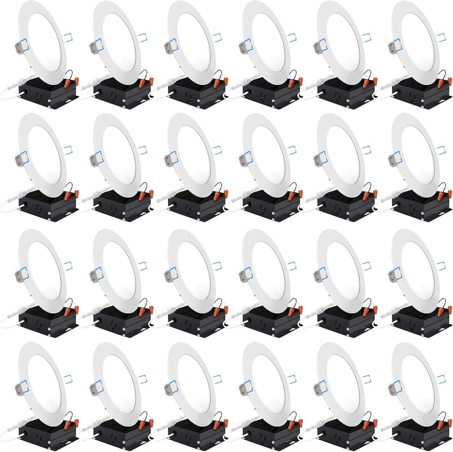 24 Pack 4 Inch Ultra Thin LED Recessed Ceiling Lights, 5000K Daylight, Dimmable 10W=60W, 650 LM, Canless Wafer Thin with Junction Box A5467