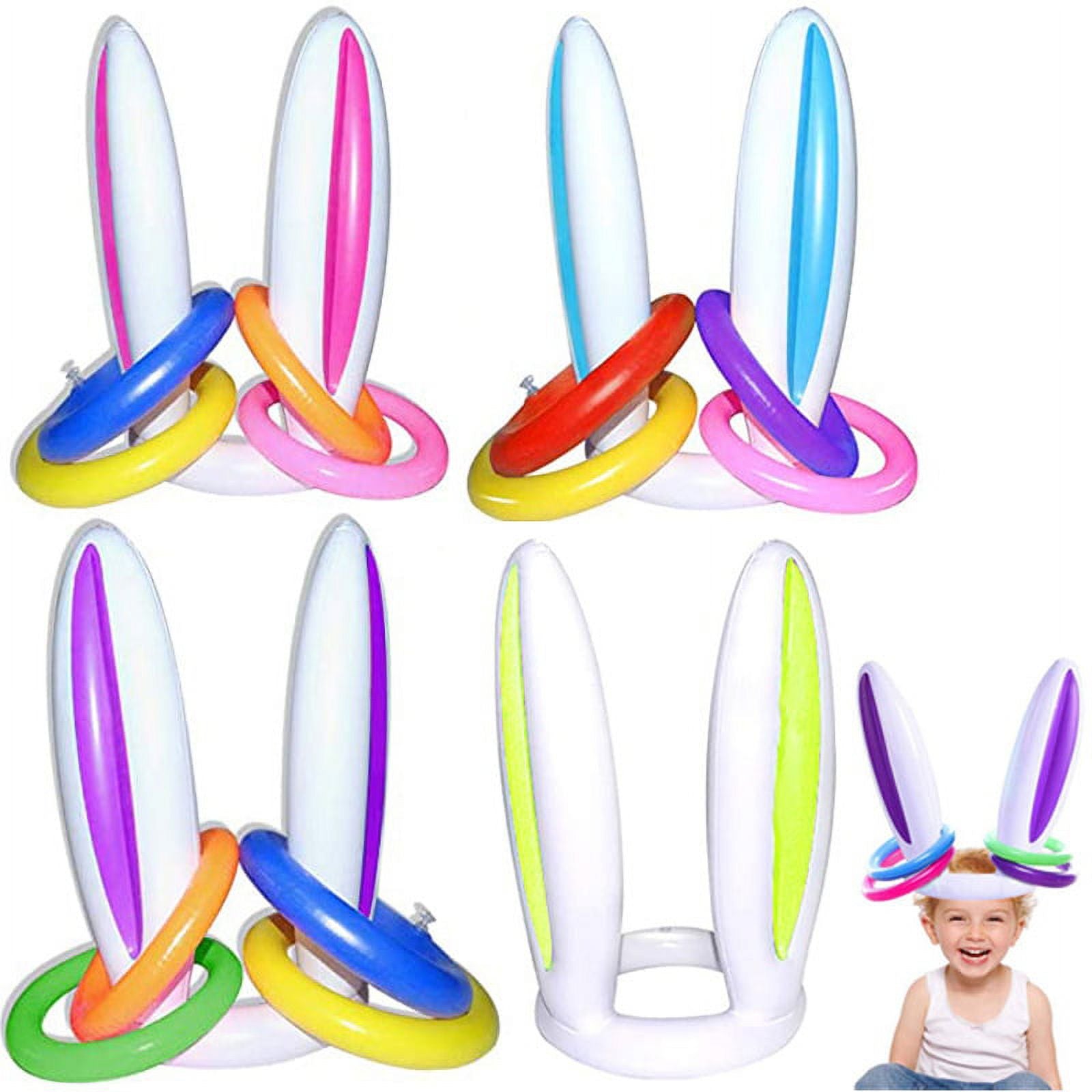Inflatable Easter Bunny Hat with 4 Rings Wearable Toss Toy Y5138