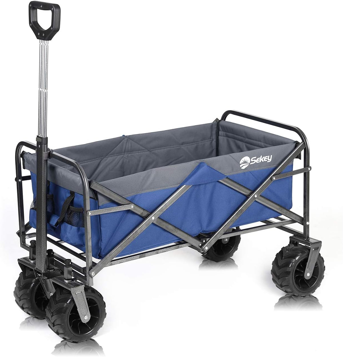 Red Collapsible Folding Wagon Cart with Brake, All Terrain Wheels Q642