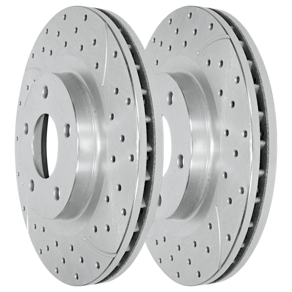 Front Wheel Bearing Hubs Drilled Slotted Rotors Silver Ceramic Pads Kit E9365
