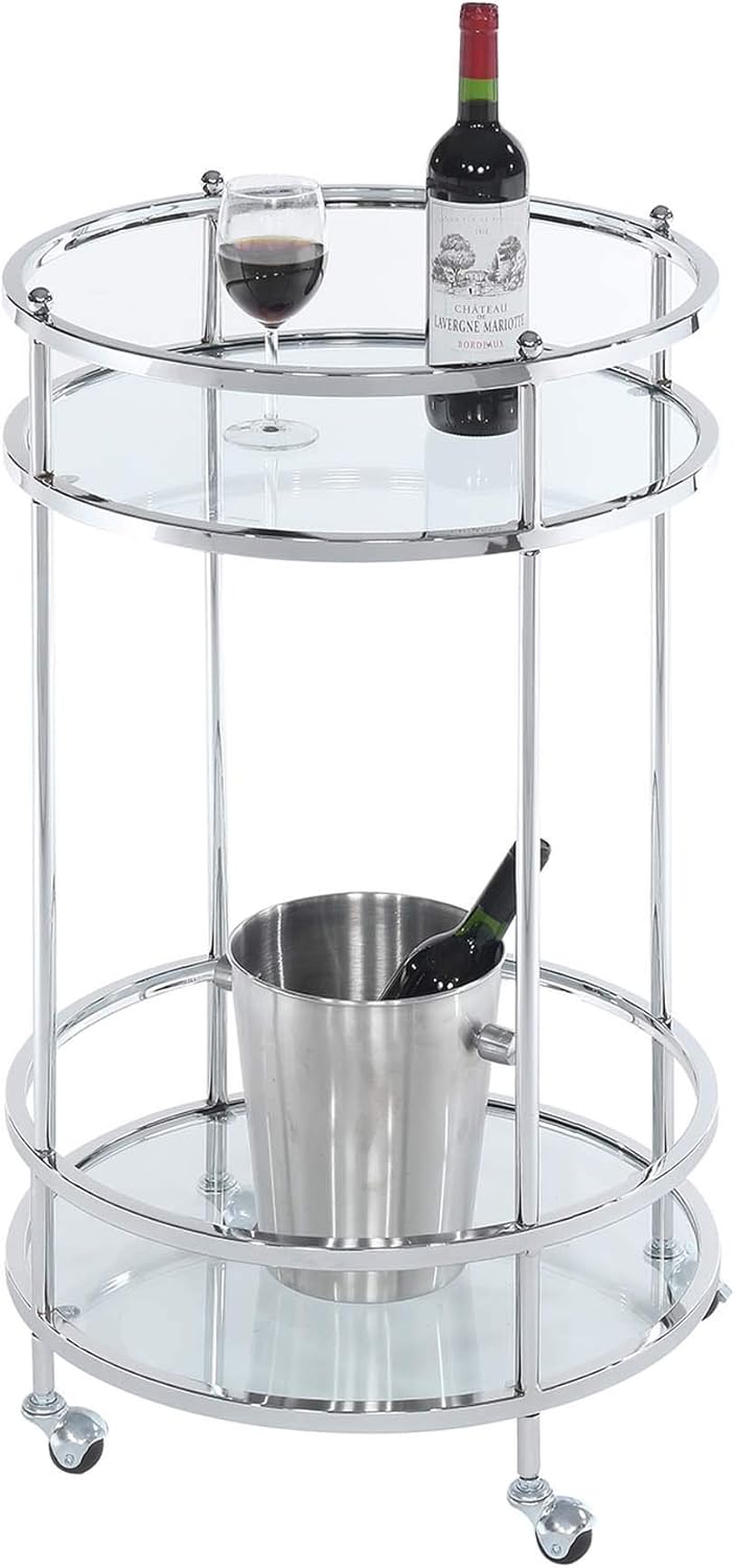 Clear Glass Chrome Frame Bar Cart With Wheels S7826