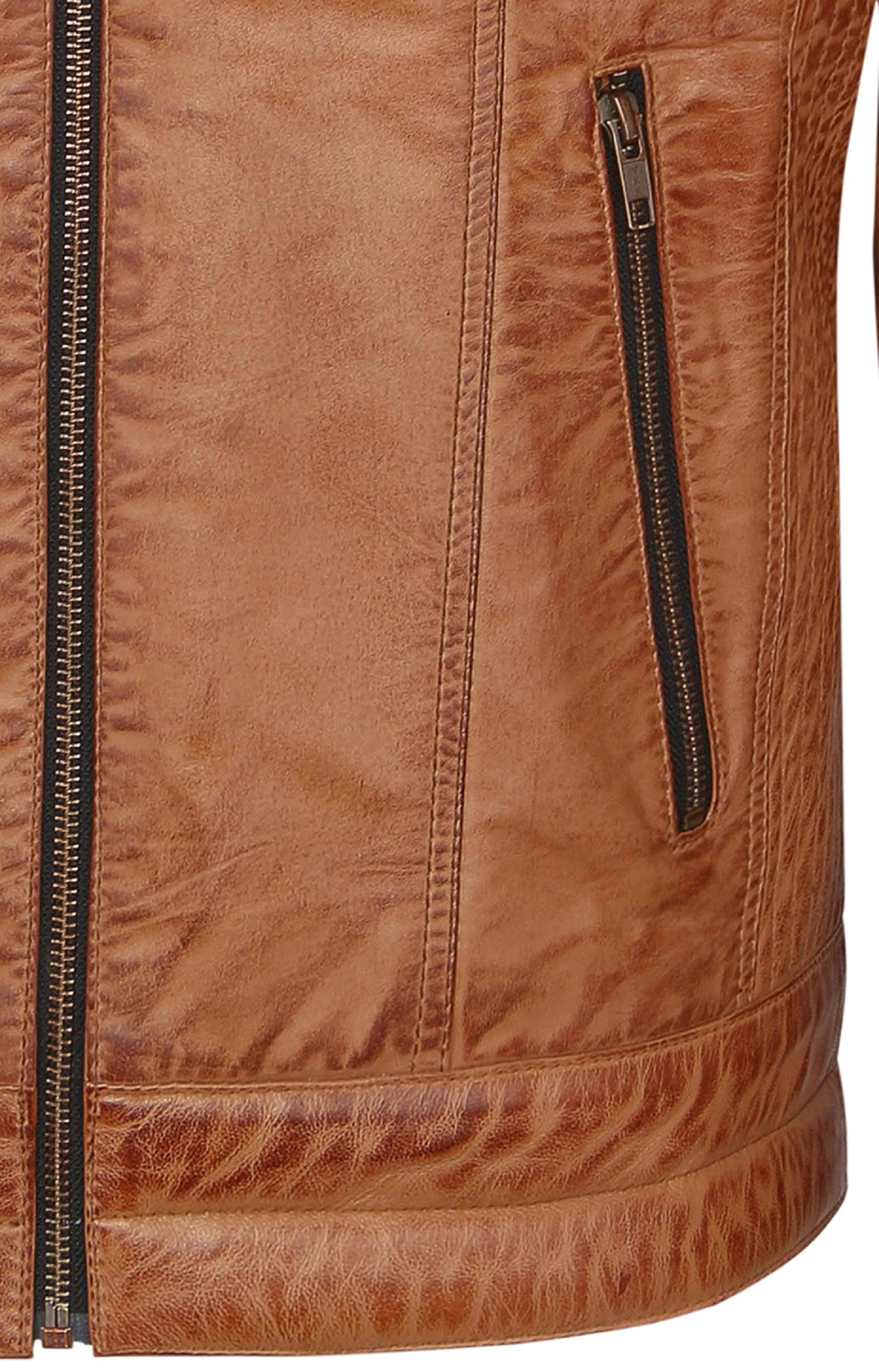 Camel Lambskin Leather Biker Jacket Size L D59529
