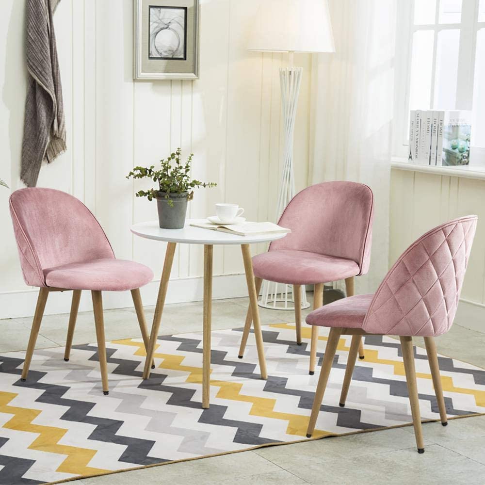 Pink Velvet Upholstered Side Chairs with Metal Legs Set of 2 G796