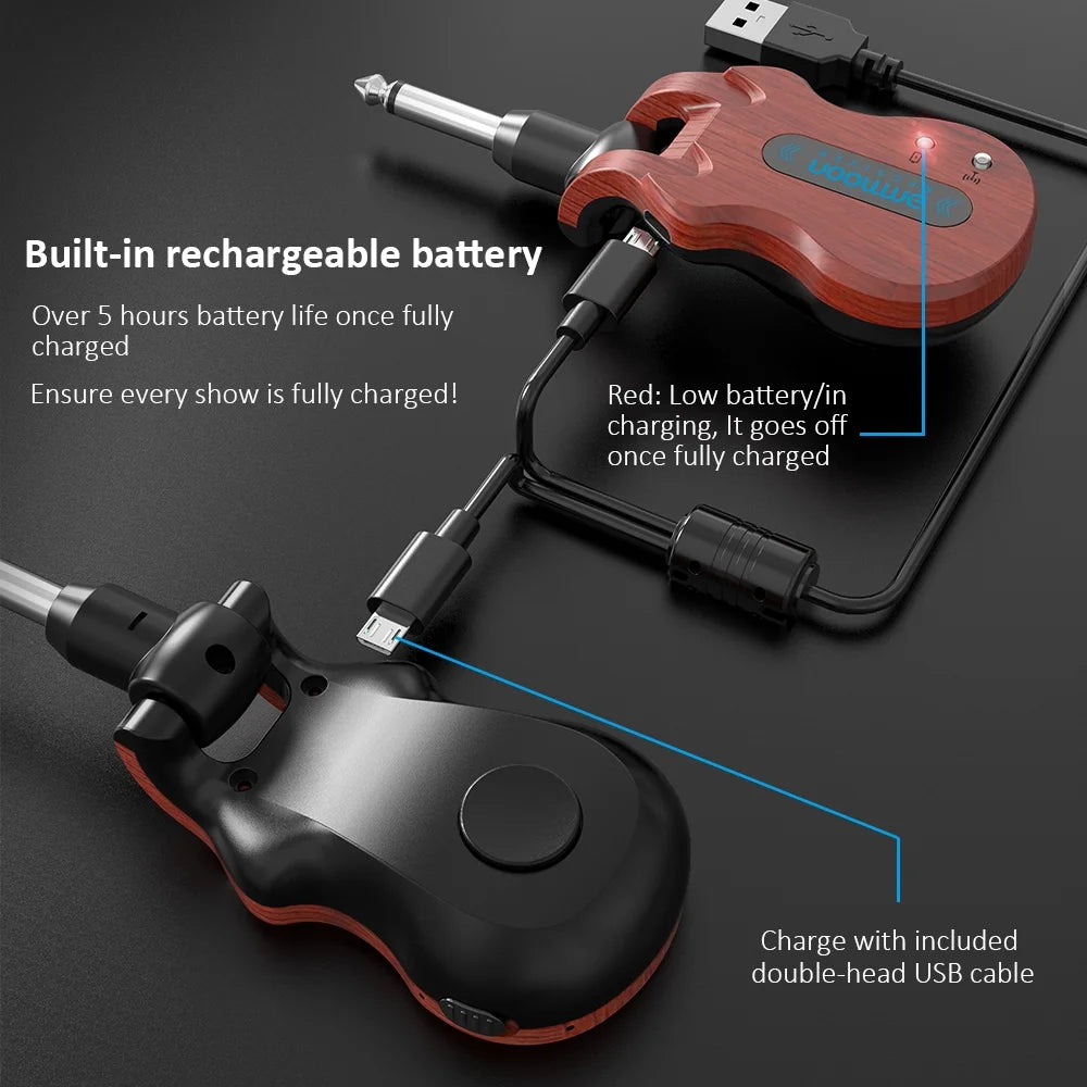 5.8G Wireless Guitar System Red Transmitter Receiver with USB Charging Cable M394