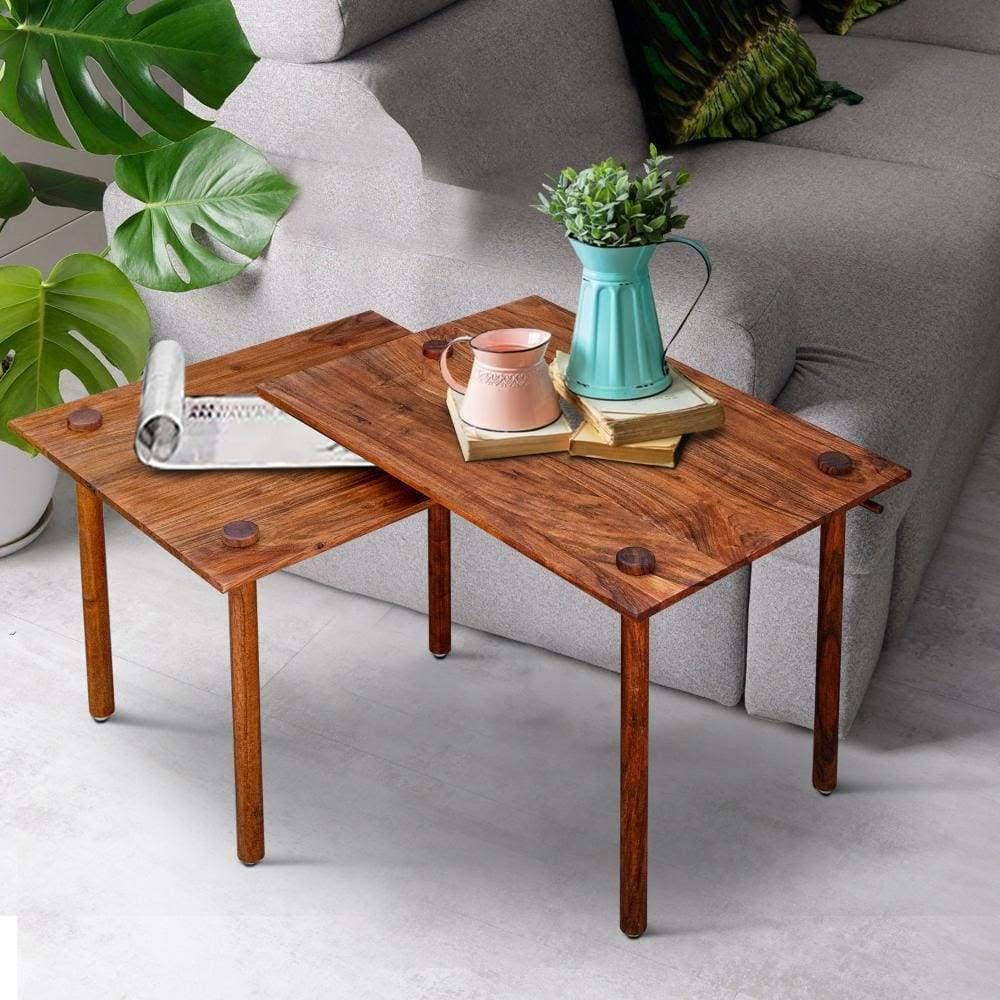 Solid Wood End Table with Pull Out Extension, Dark Brown J9385