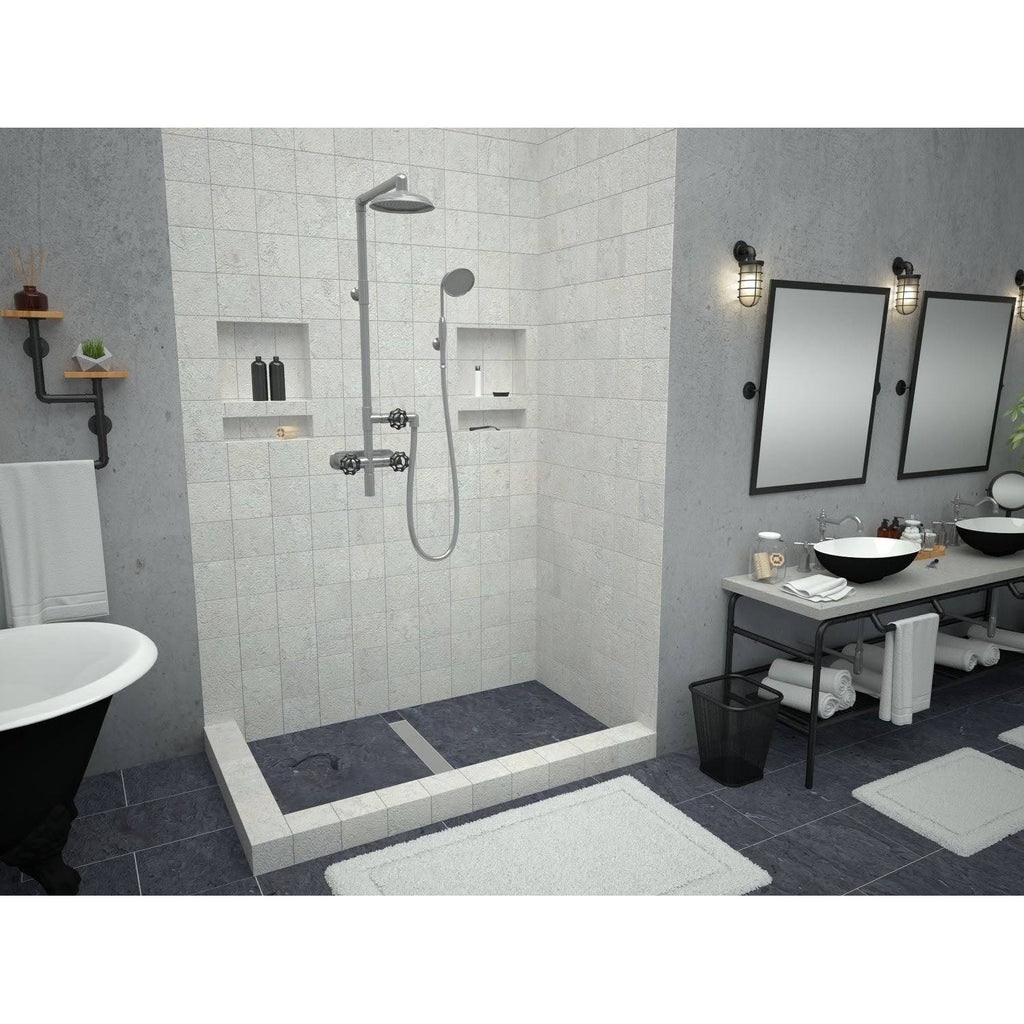 Double Curb Shower Pan with Center Trench Drain Y994955