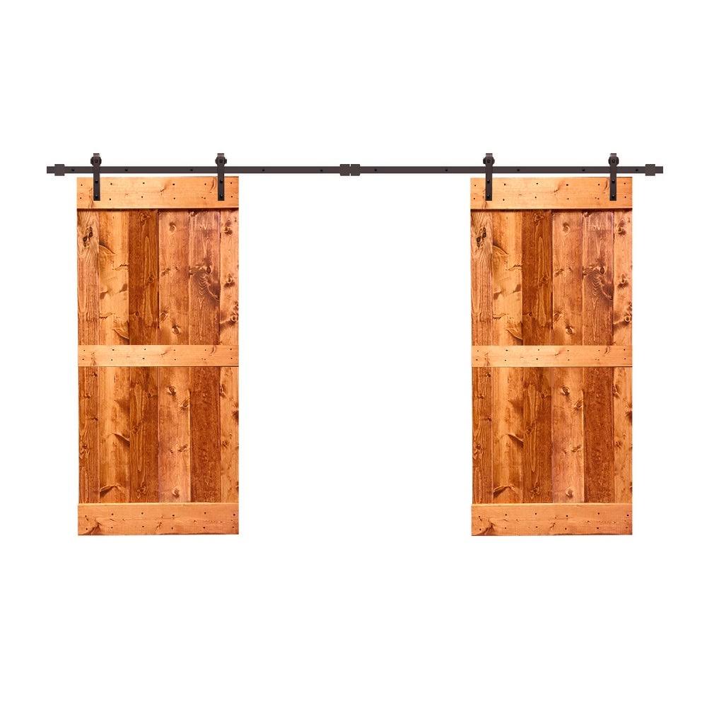Sage Green Stained Solid Pine Wood Interior Double Sliding Barn Door with Hardware Kit D564