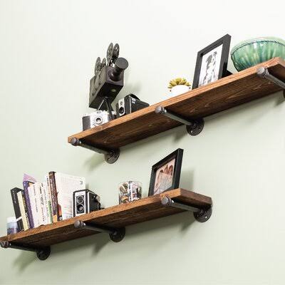 2 Piece Solid Wood Floating Shelf Autumn Brown H5959