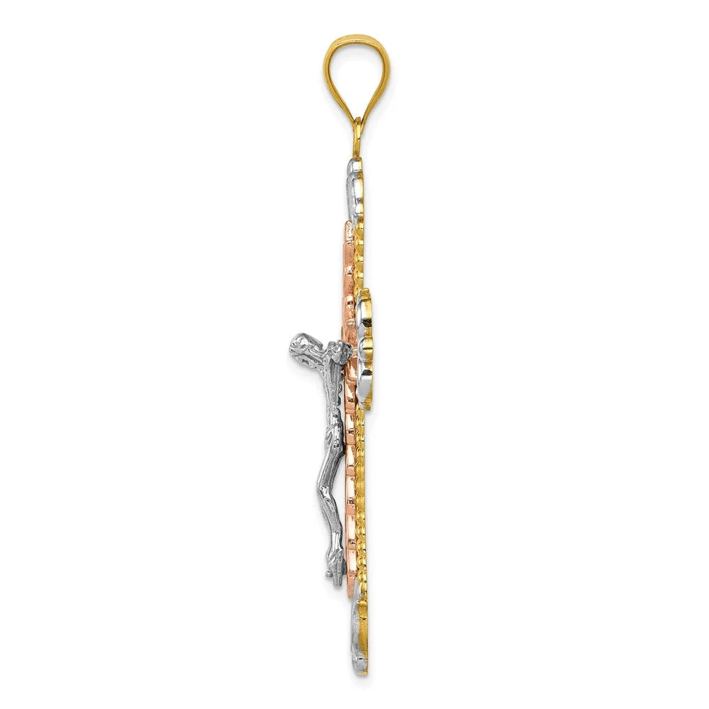 14K Tri-Color Crucifix Cross Pendant C346580