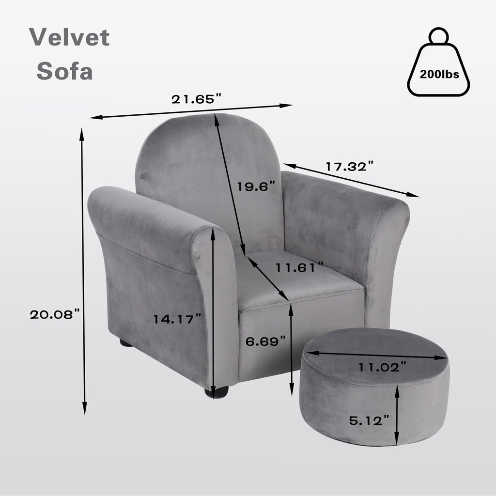 Pink Velvet Kids Sofa with Ottoman C82207