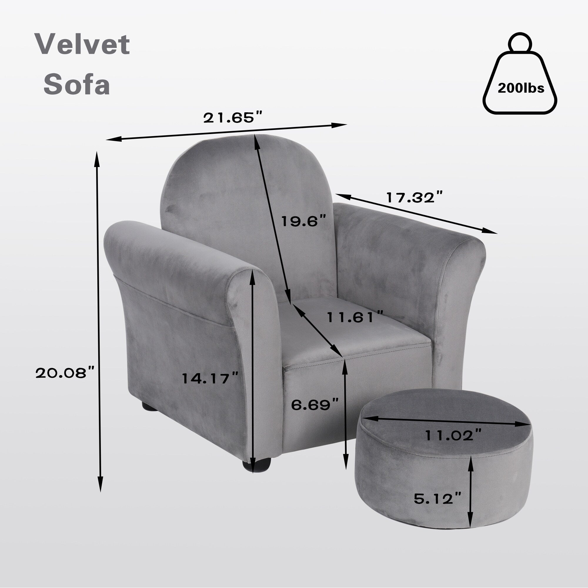 Pink Velvet Kids Sofa with Ottoman C82207