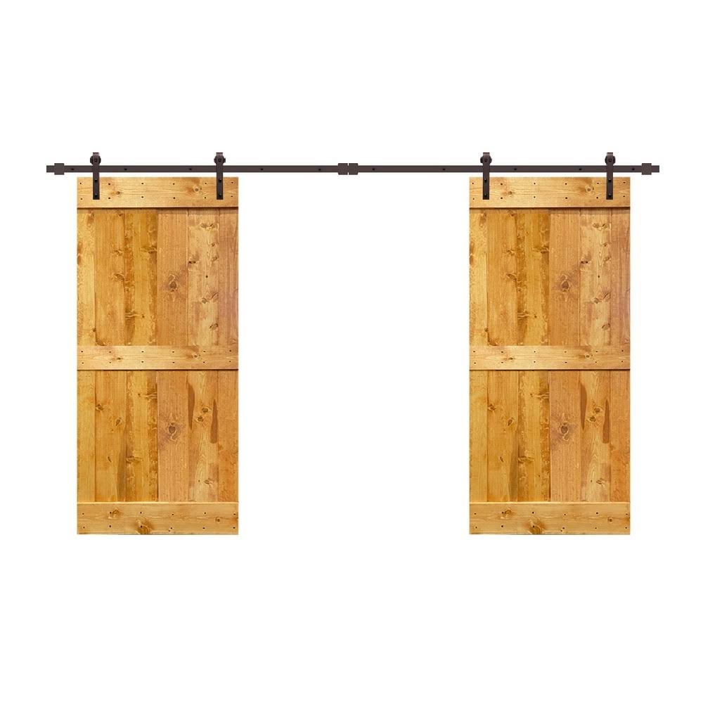 Sage Green Stained Solid Pine Wood Interior Double Sliding Barn Door with Hardware Kit D564