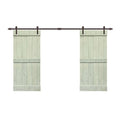 Sage Green Stained Solid Pine Wood Interior Double Sliding Barn Door with Hardware Kit D564