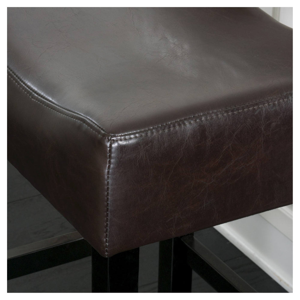 Bonded Leather Backless Counter Stool, Set of 2, Brown X2535