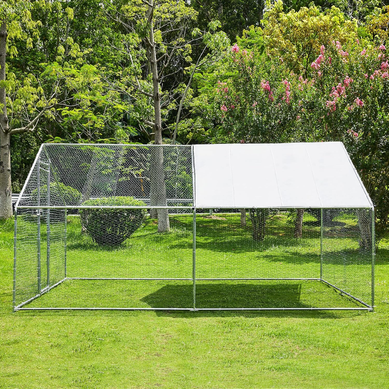 Metal Chicken Coop with Run Waterproof Cover Cage for Rabbits Cats Dogs X990