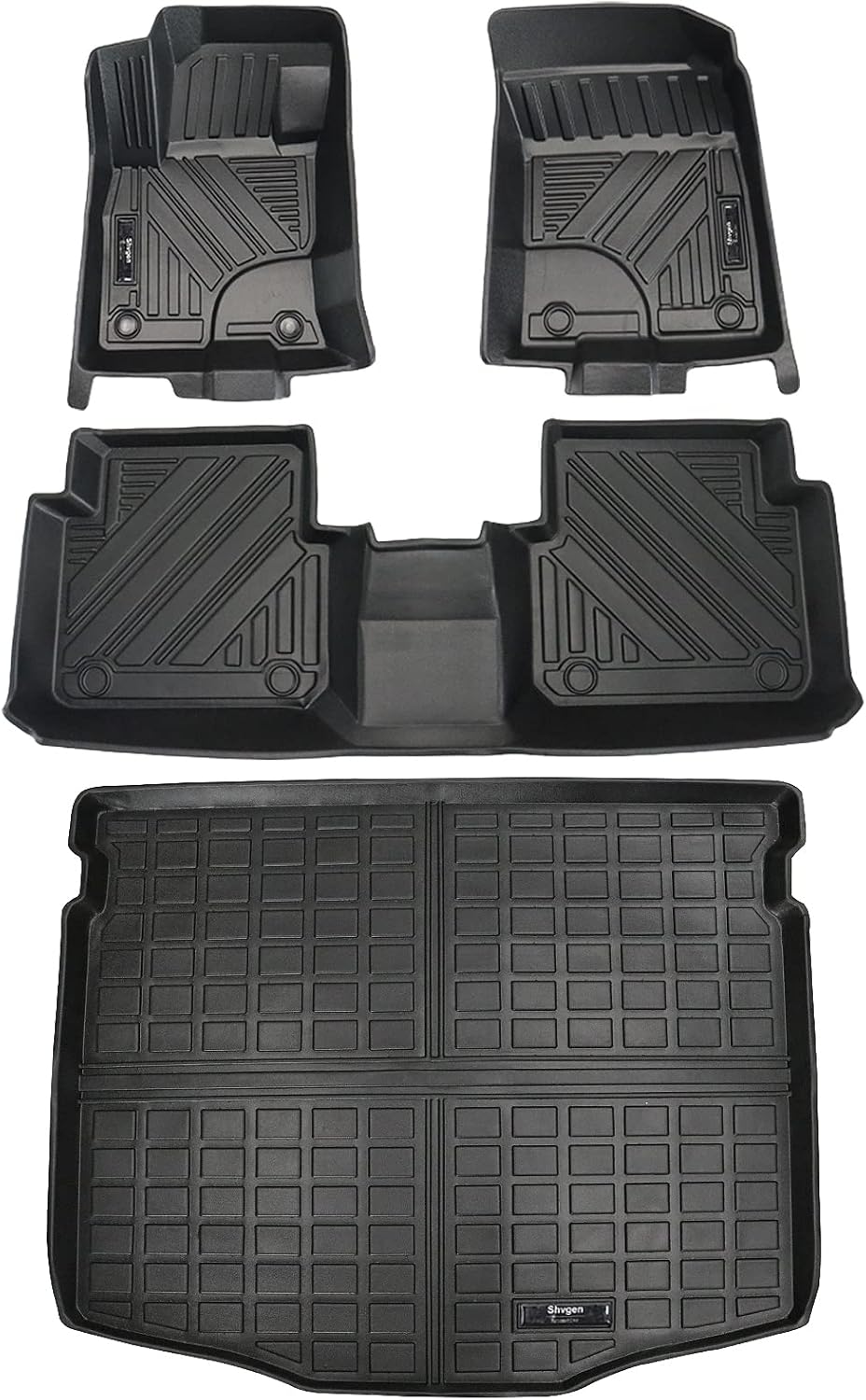 Black 2 Rows Car Floor Mats and Cargo Liner Set N7328