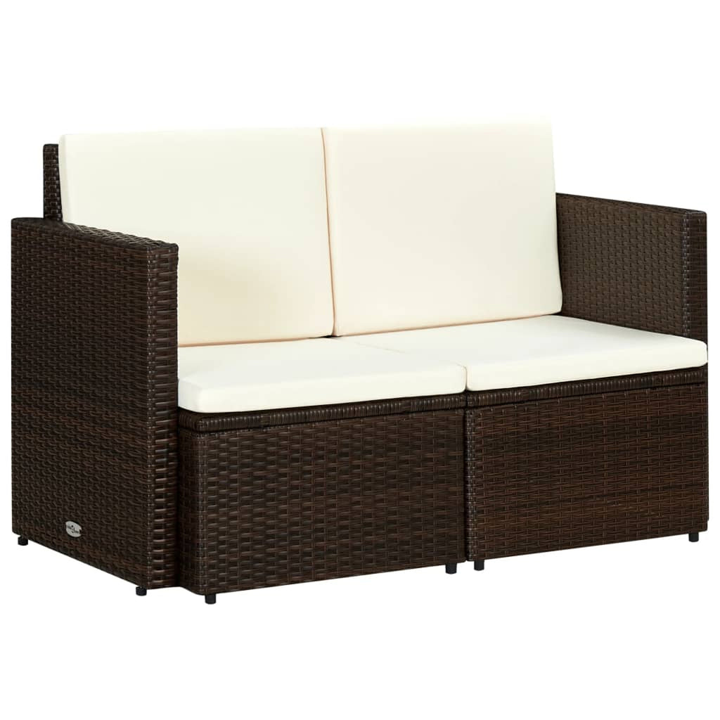 Brown Poly Rattan 2 Seater Outdoor Sofa with Cushion M605177