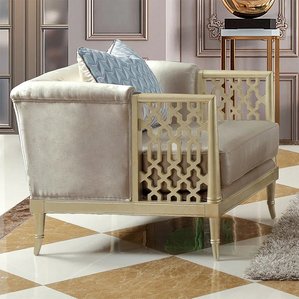 Satin Gold Fabric 3Pcs Sofa Set U9712