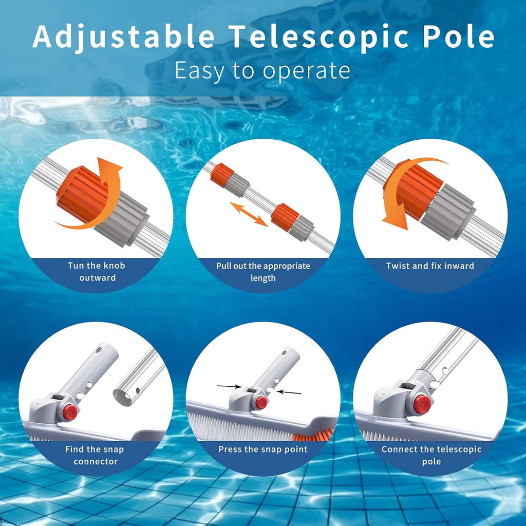 Pool Brush Head with Pole, 18 Polished Nylon Bristles, 12ft, Pack of 2 Z81829