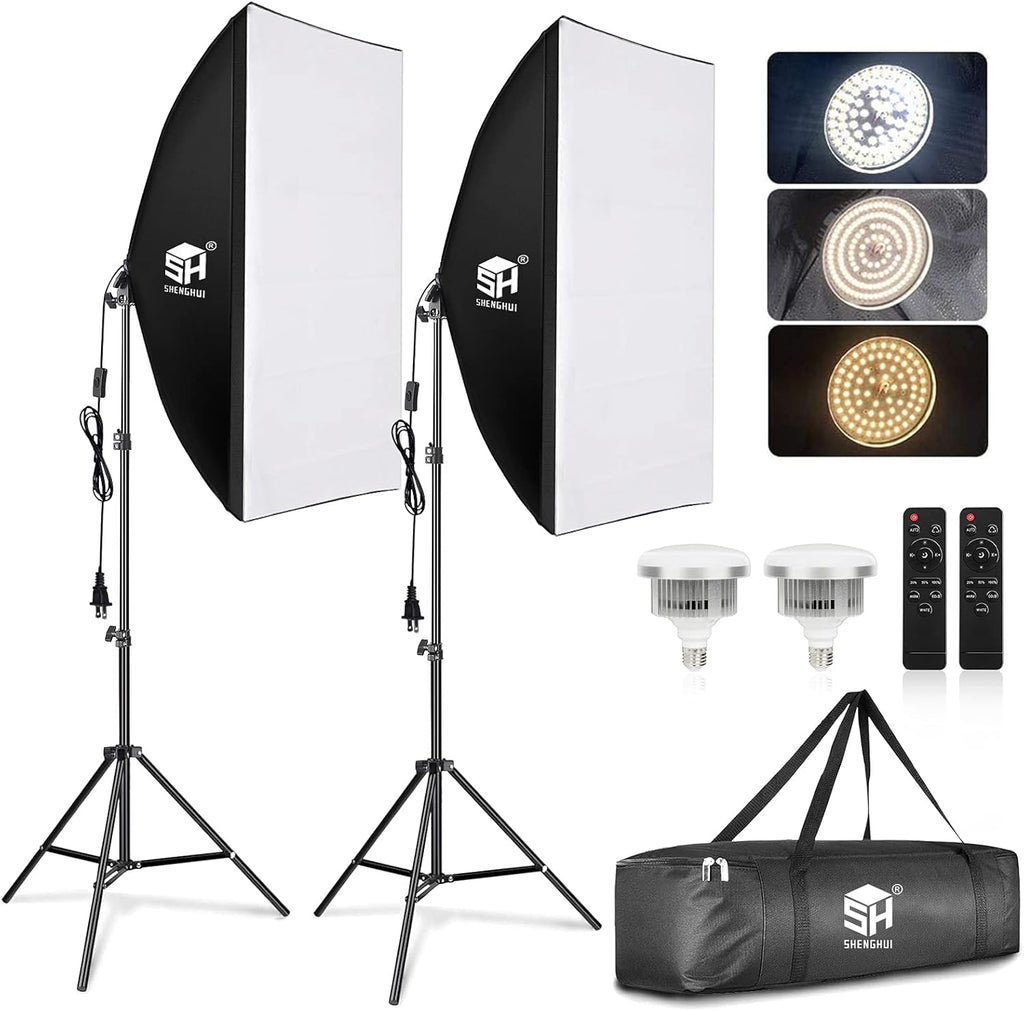 Softbox Lighting Kit with 2 Remote Dimming 6000K Bulbs O421