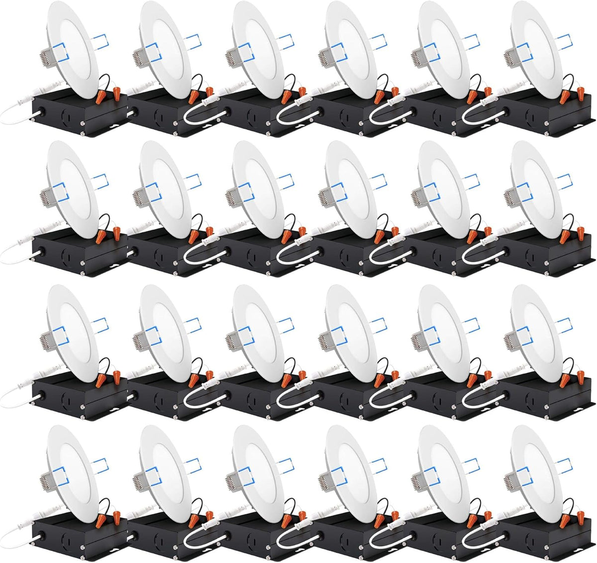 24 Pack 4 Inch Ultra Thin LED Recessed Ceiling Lights, 5000K Daylight, Dimmable 10W=60W, 650 LM, Canless Wafer Thin with Junction Box A5467