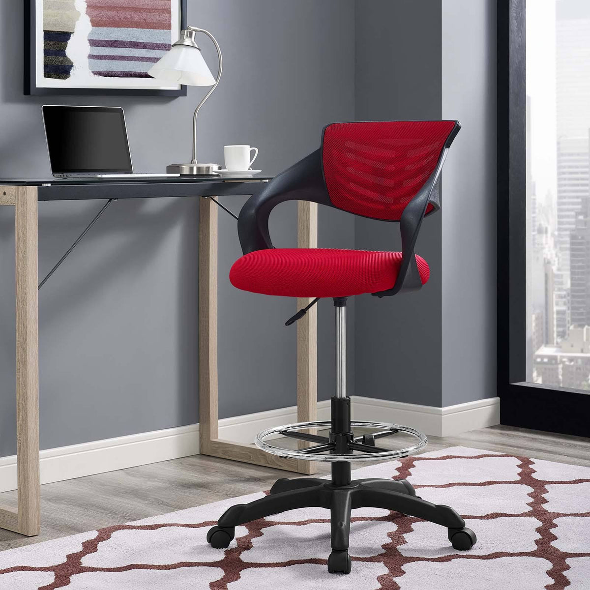 Red Mesh Drafting Chair U764
