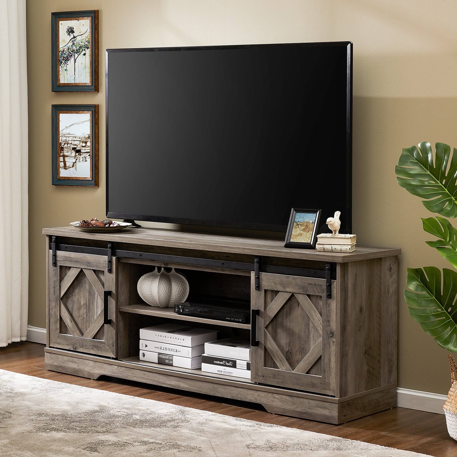 Rustic Grey Wash Wood TV Stand Storage Cabinet H76144