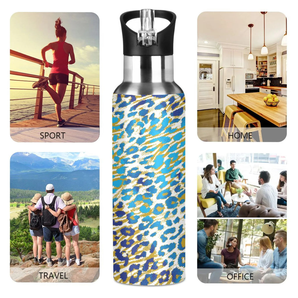 Green Brown Leopard Stainless Steel Vacuum Insulated Water Bottle 20 OZ I2709