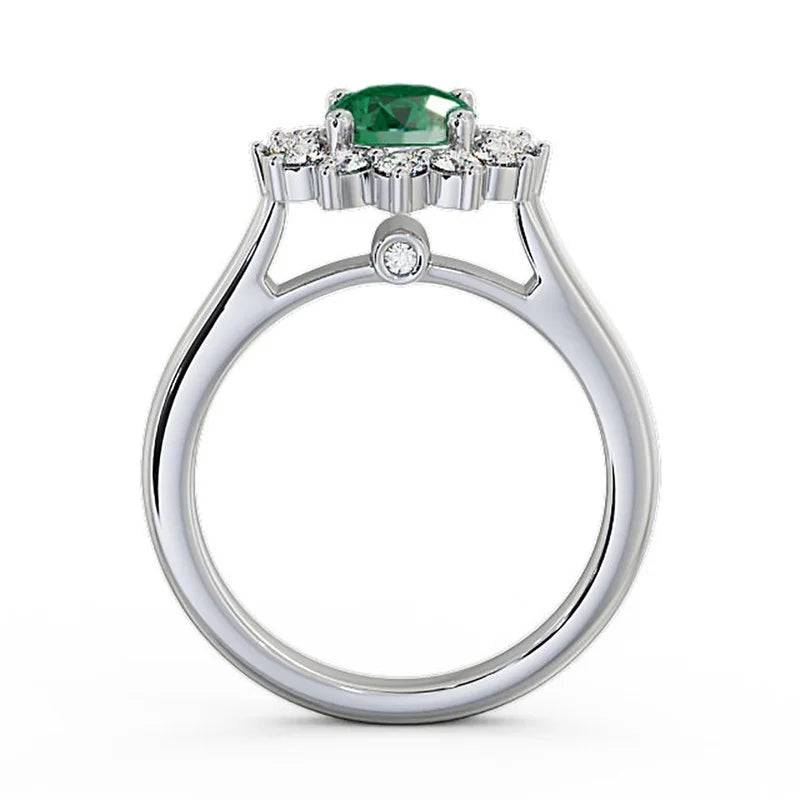 14K White Gold Floral Halo Round Cut Diamond Engagement Ring H509902