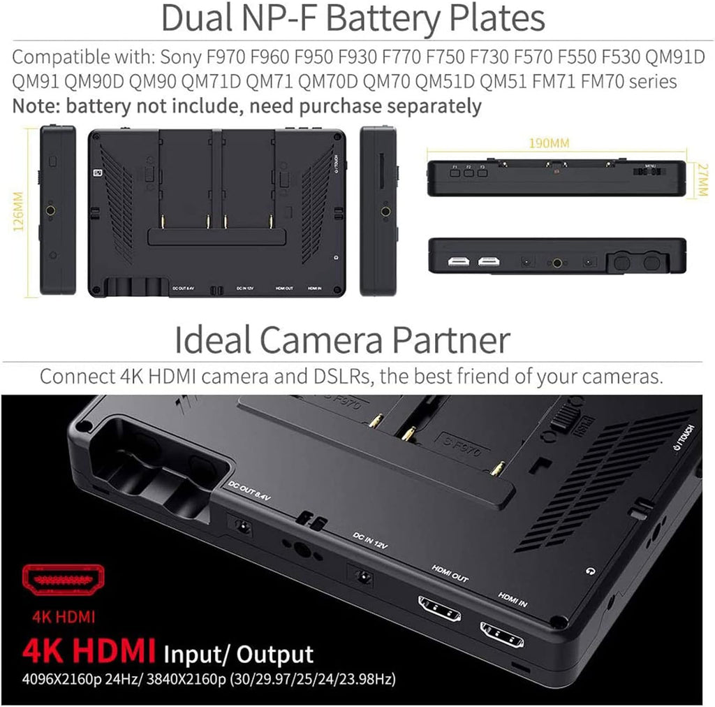 7 Inch 2200nits Touch Screen Camera Field Monitor with Waveform VectorScope 4K HDMI Input I774684
