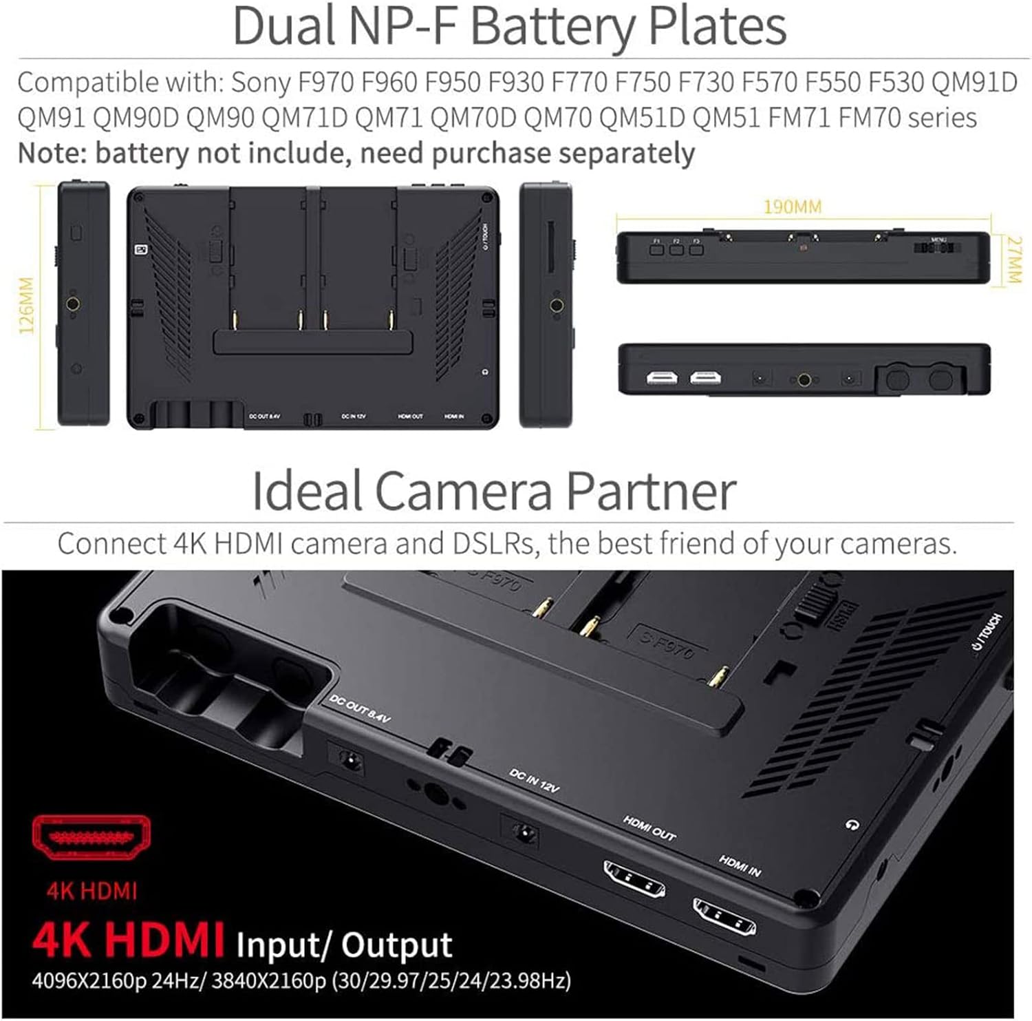 7 Inch 2200nits Touch Screen Camera Field Monitor with Waveform VectorScope 4K HDMI Input I774684