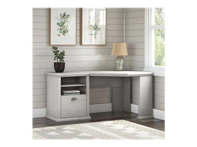 Linen White Oak Corner Desk with Storage V3531