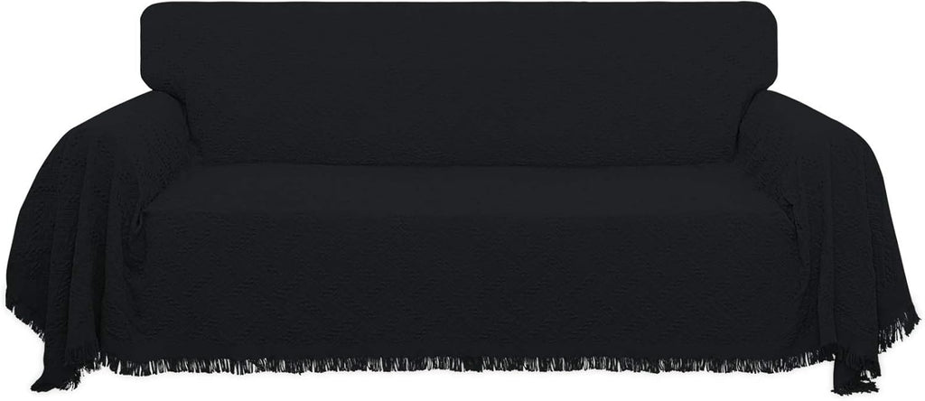 Geometrical Jacquard Sofa Cover for 3 Cushion Couch, L Shape Sectional, Washable Furniture Protector (91x134 inch, Dark Gray) S42029