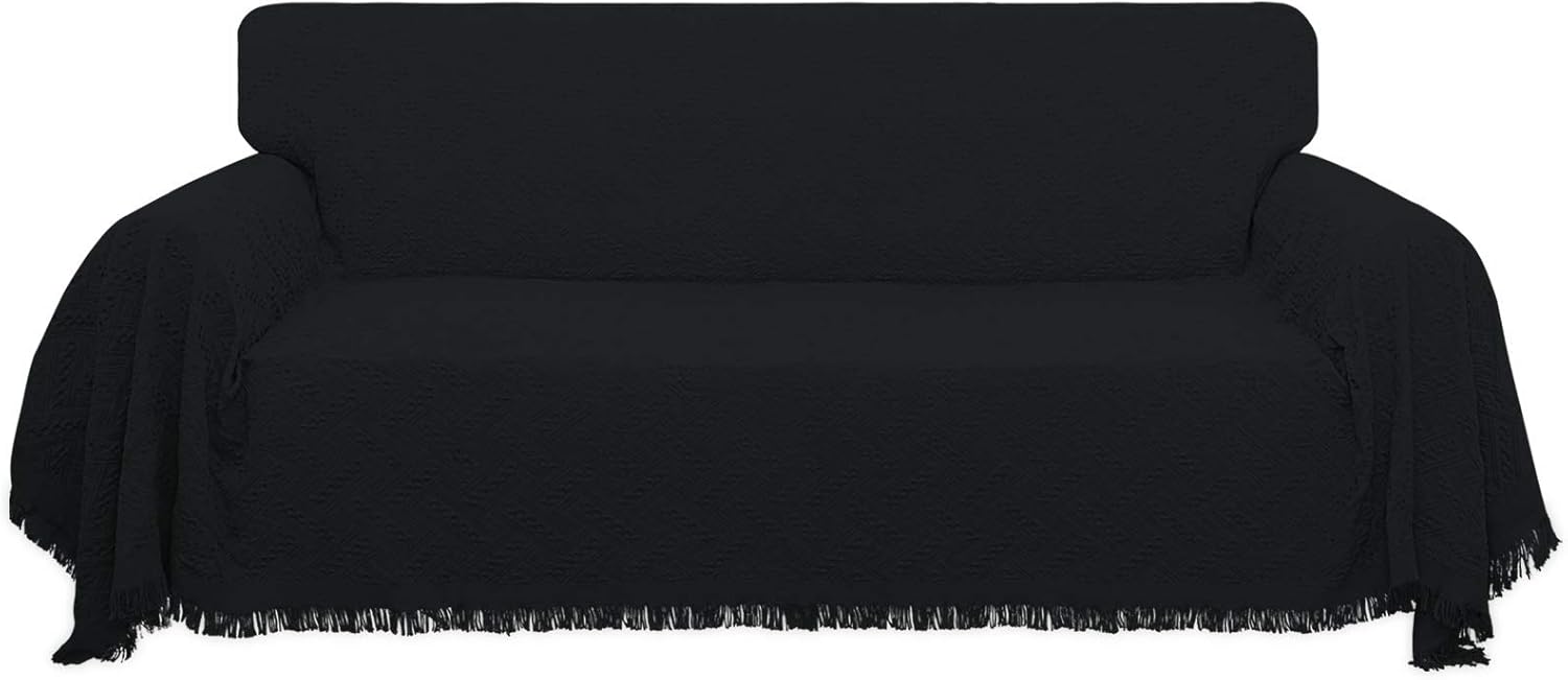 Geometrical Jacquard Sofa Cover for 3 Cushion Couch, L Shape Sectional, Washable Furniture Protector (91x134 inch, Dark Gray) S42029