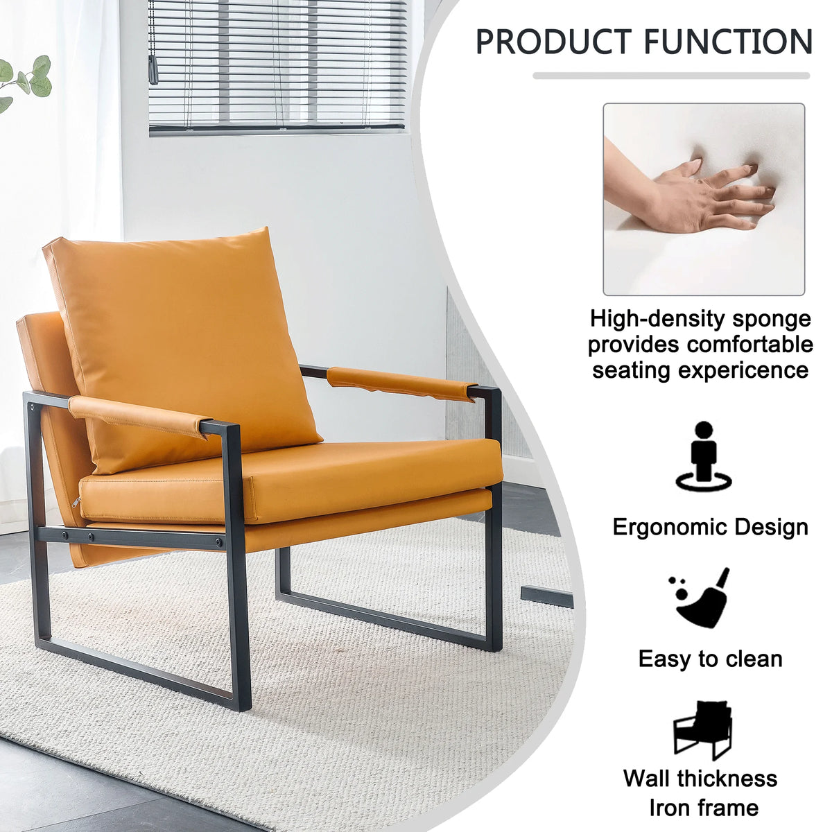 Orange PU Leather Accent Armchair with Metal Frame A932