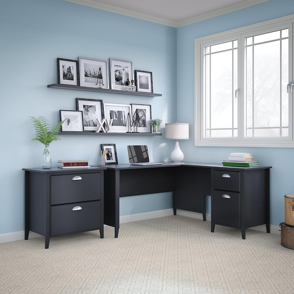 Black Suede Oak L Desk and Bookcase I53554