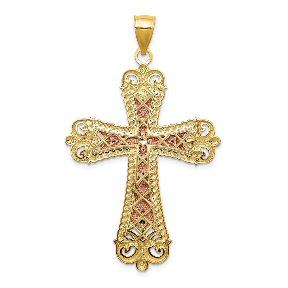 14K Tri-Color Crucifix Cross Pendant C346580