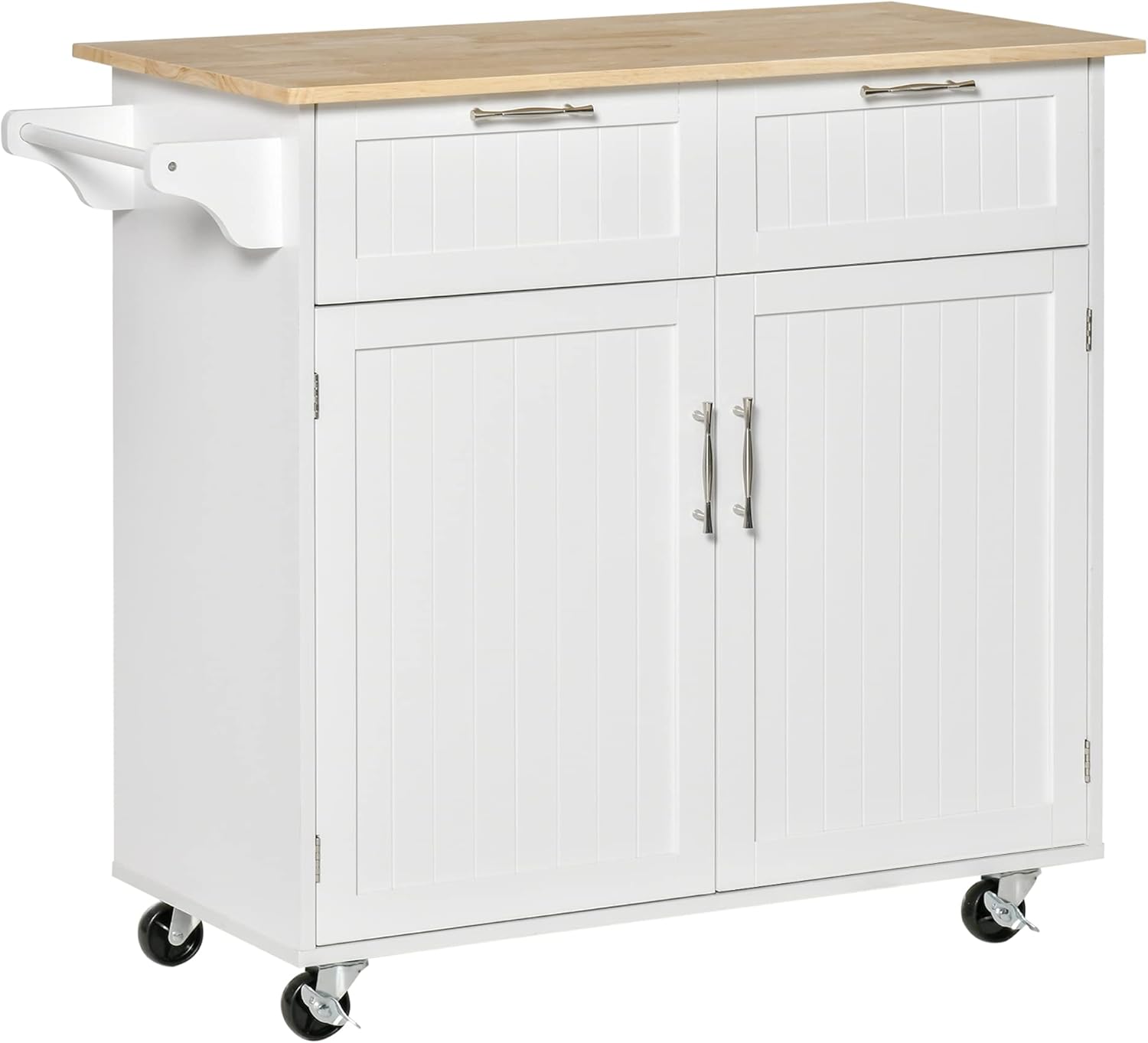 Black Rolling Kitchen Island with Rubberwood Top and Drawers K3201