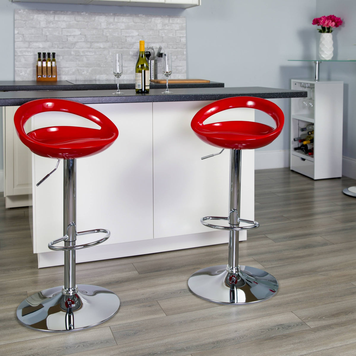 Silver Plastic Adjustable Height Barstool with Chrome Base X63759